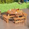 Costway 8-Person Round Picnic Table Set with 4 Built-in Benches 2" Umbrella Hole, Brown/Yellow